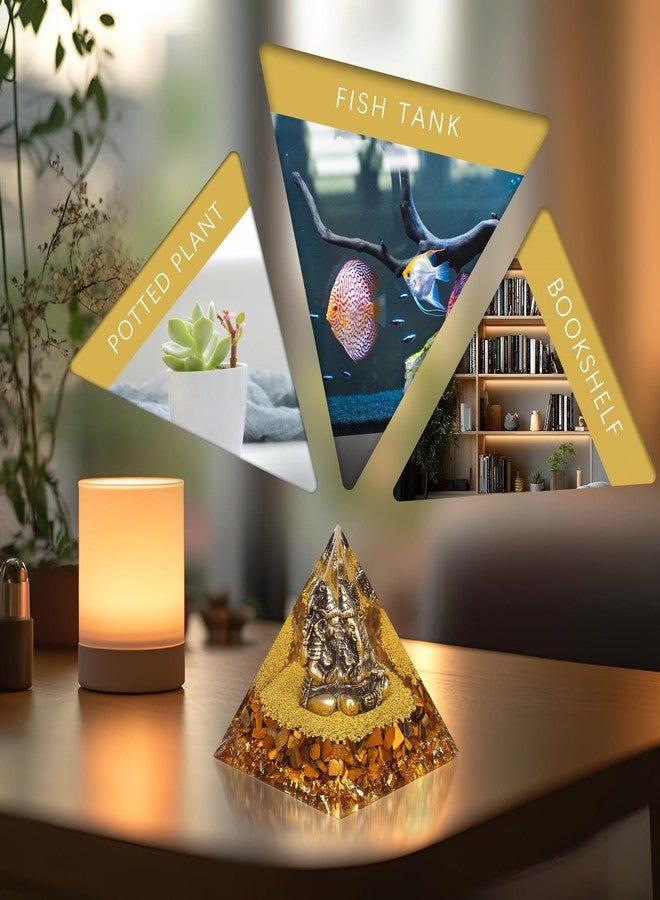 FENGSHUI-CAISHEN Ganesha Statue in Healing Crystal Organite Pyramid - Tiger's Eye with Ganapati Ganesh Figurine, Reiki Chakra Meditation Desktop Indoor Paperweights Decor - Image 2