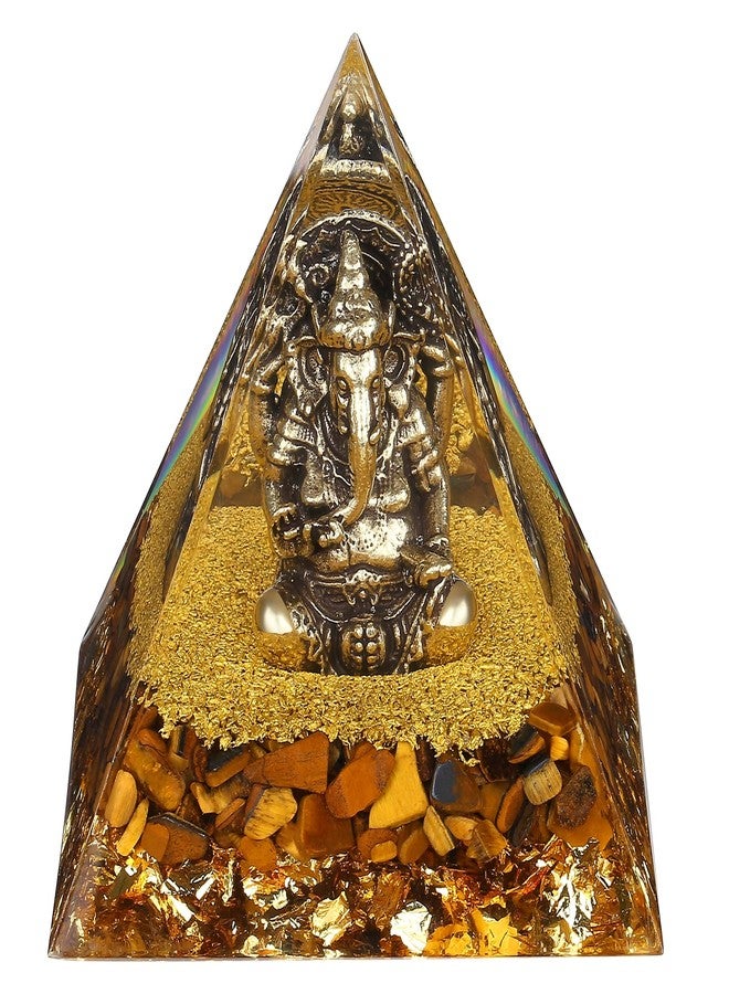 FENGSHUI-CAISHEN Ganesha Statue in Healing Crystal Organite Pyramid - Tiger's Eye with Ganapati Ganesh Figurine, Reiki Chakra Meditation Desktop Indoor Paperweights Decor - Image 1