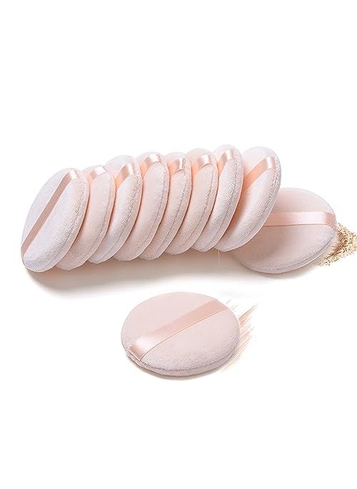 rojozor - 10 Pieces Pure Cotton Powder Puff Makeup Puff for Powder Foundation 315inch Normal Size with Strap Blending for Loose Powder Mineral Powder Body Powder Wet Dry Makeup Tool - Image 1