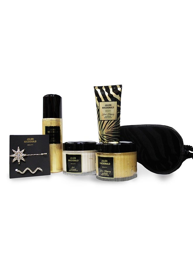 Julien Macdonald - 7-Piece Vanity Case Beauty Gift Set Including Body Wash, Shimmer Body Bottel, Body Scrub, Bath Foam, Eye Mask, Hair Clips & Vanity Case - Image 1