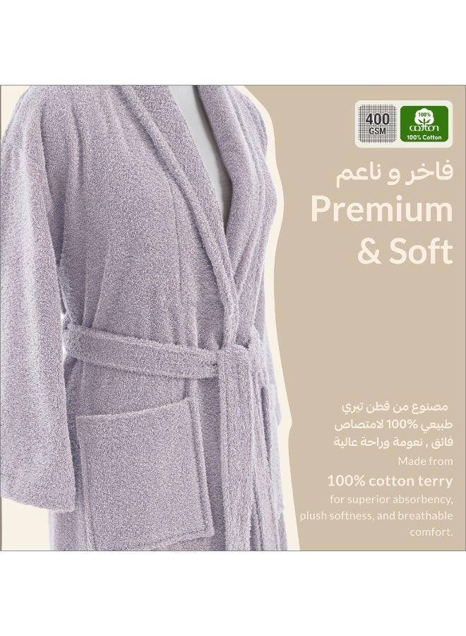 Donetella Unisex 100% Cotton Terry Bathrobe Small & Medium Size, 400 GSM, Luxurious & Absorbent, Ankle-Length with Shawl Collar & Pockets - Image 3