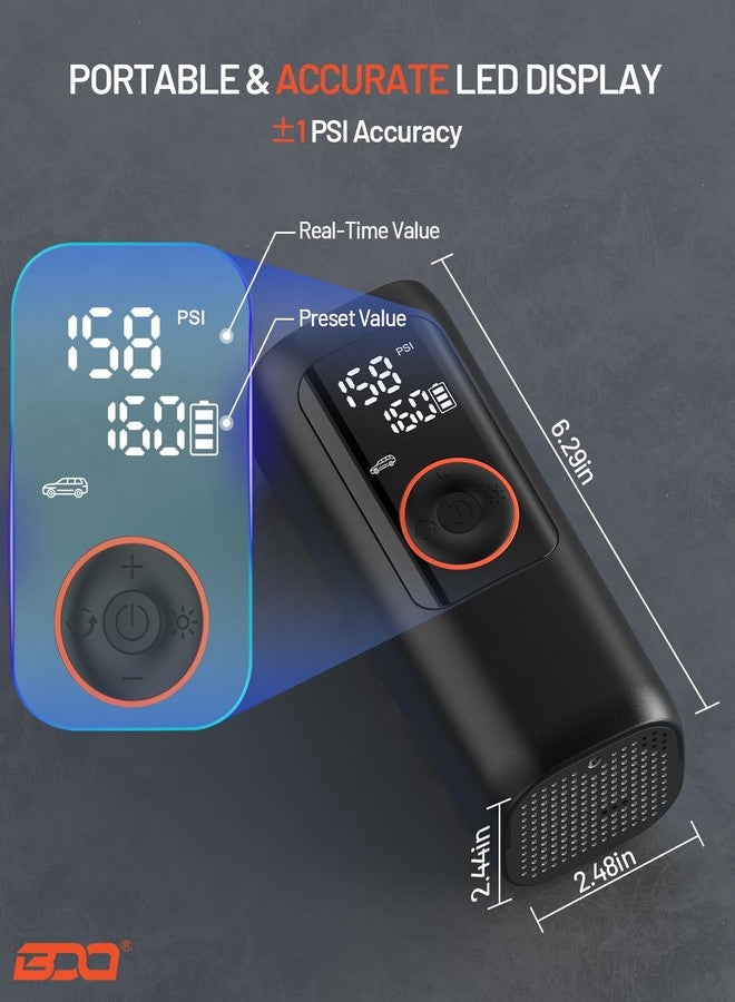 BDO 2025 Tire Inflator Portable Air Compressor, 150PSI Cordless Air Pump with LCD Display & Auto Shut-Off, for Car, Motorcycle, Bike Tires & Sports Balls（Black） - Image 5