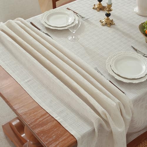 QDTTSRY Natural Linen Cottton Tablecloth ,Rectangle Rustic Elegant Tablecloth, Textured Jacquard Neutral Fabric, Washable Table Cover for for Dining Table Farmhouse Kitchen Party (Grid-Weave, 70" x 55") - Image 4
