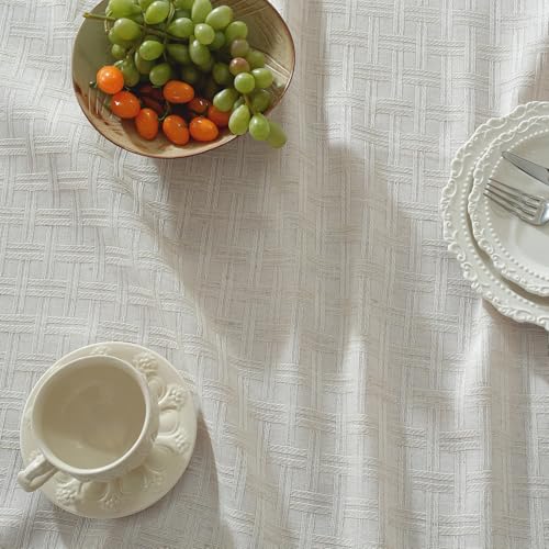 QDTTSRY Natural Linen Cottton Tablecloth ,Rectangle Rustic Elegant Tablecloth, Textured Jacquard Neutral Fabric, Washable Table Cover for for Dining Table Farmhouse Kitchen Party (Grid-Weave, 70" x 55") - Image 5