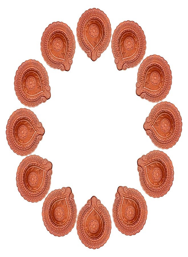 كرافتس مان مجموعة ساتفيك المكونة من 12 قطعة من مصابيح ديا الطينية مع فتائل قطنية لطقوس ديوالي التقليدية المصنوعة يدويًا من الطين الطبيعي، مثالية لتزيين ديوالي، وهي هدية هندية رائعة. - Image 2