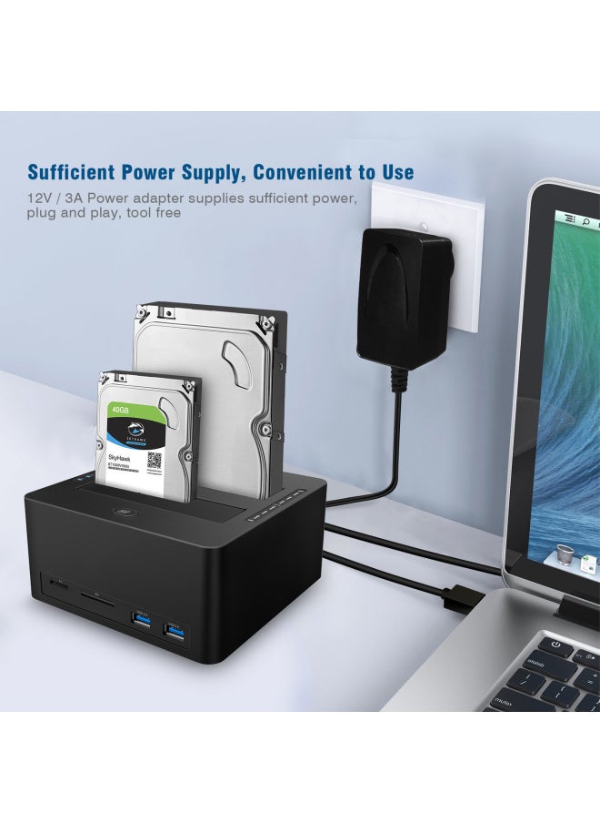 Generic - Private Mode Private Mode Double SATA 2.5/3.5 ''hard Disk Base SD/TF Double Disk Card Reader USB 3.0 Hard Disk Box-Color:Black - Image 1