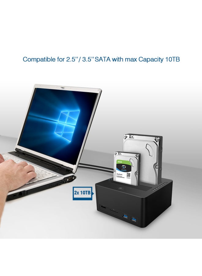 Generic - Private Mode Private Mode Double SATA 2.5/3.5 ''hard Disk Base SD/TF Double Disk Card Reader USB 3.0 Hard Disk Box-Color:Black - Image 1