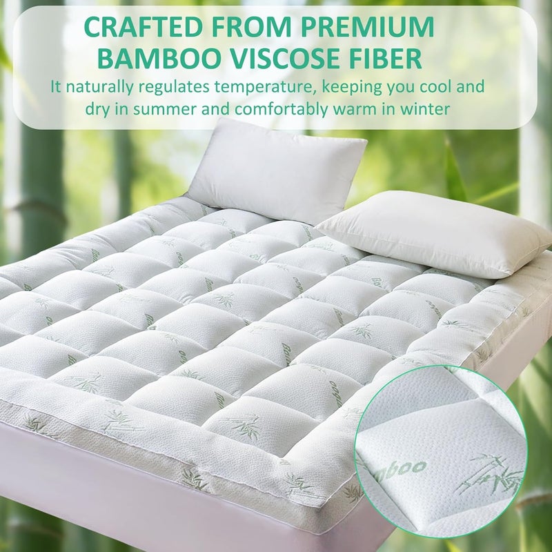 tuphen غطاء مرتبة توبين مزدوج - واقي مرتبة مبطن بتبريد مع جيب عميق 36 سم، غطاء مرتبة ناعم وقابل للتنفس، يعزز الراحة ويدعم النوم الهادئ (أبيض، 90×190 سم) - Image 3