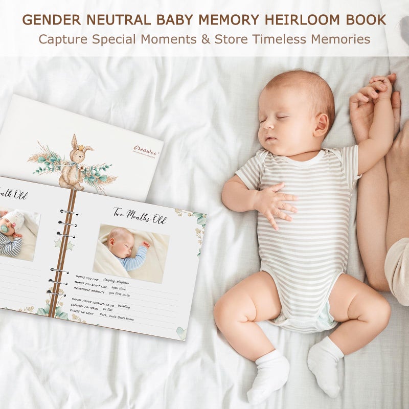 Creawoo Wooden Keepsake Baby Memory Book Boys & Girls, First 5 Years Baby Book Journal Memory Album Photo Book, Gender Neutral Baby Milestone Scrapbook from Pregnancy to Age 5, Keepsake Gift for New Parents - Image 2