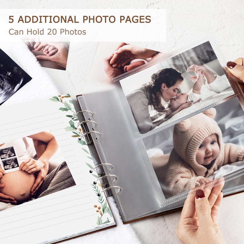 Creawoo Wooden Keepsake Baby Memory Book Boys & Girls, First 5 Years Baby Book Journal Memory Album Photo Book, Gender Neutral Baby Milestone Scrapbook from Pregnancy to Age 5, Keepsake Gift for New Parents - Image 5