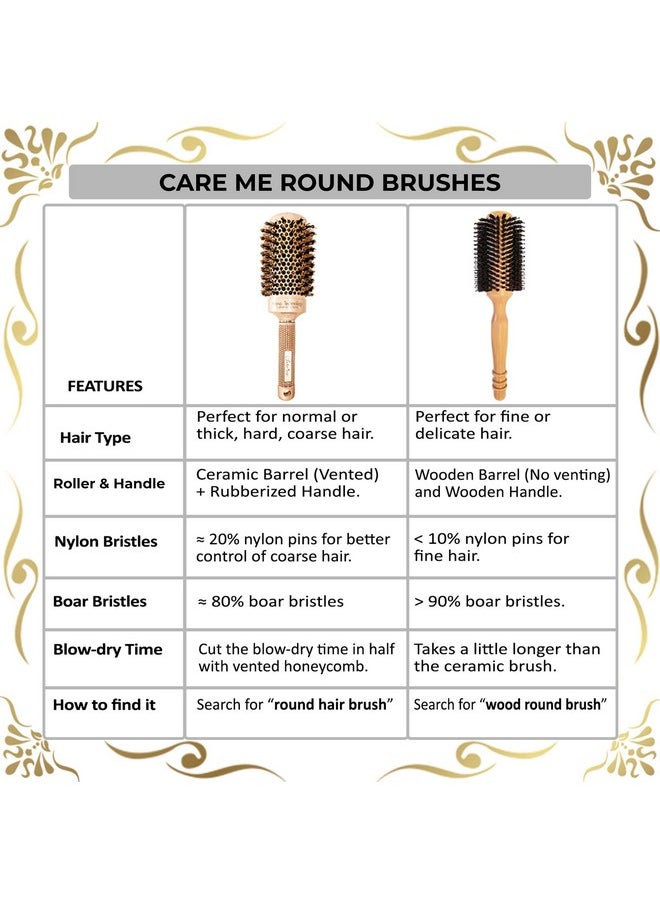 Care Me Wood Round Hair Brush With High-Density Boar Bristles For Blow-Drying, Straightening, Styling Shoulder To Back-Length Hair, Large Round Brush With 1.2" Roller, 2.4" Including Bristles  - Image 4