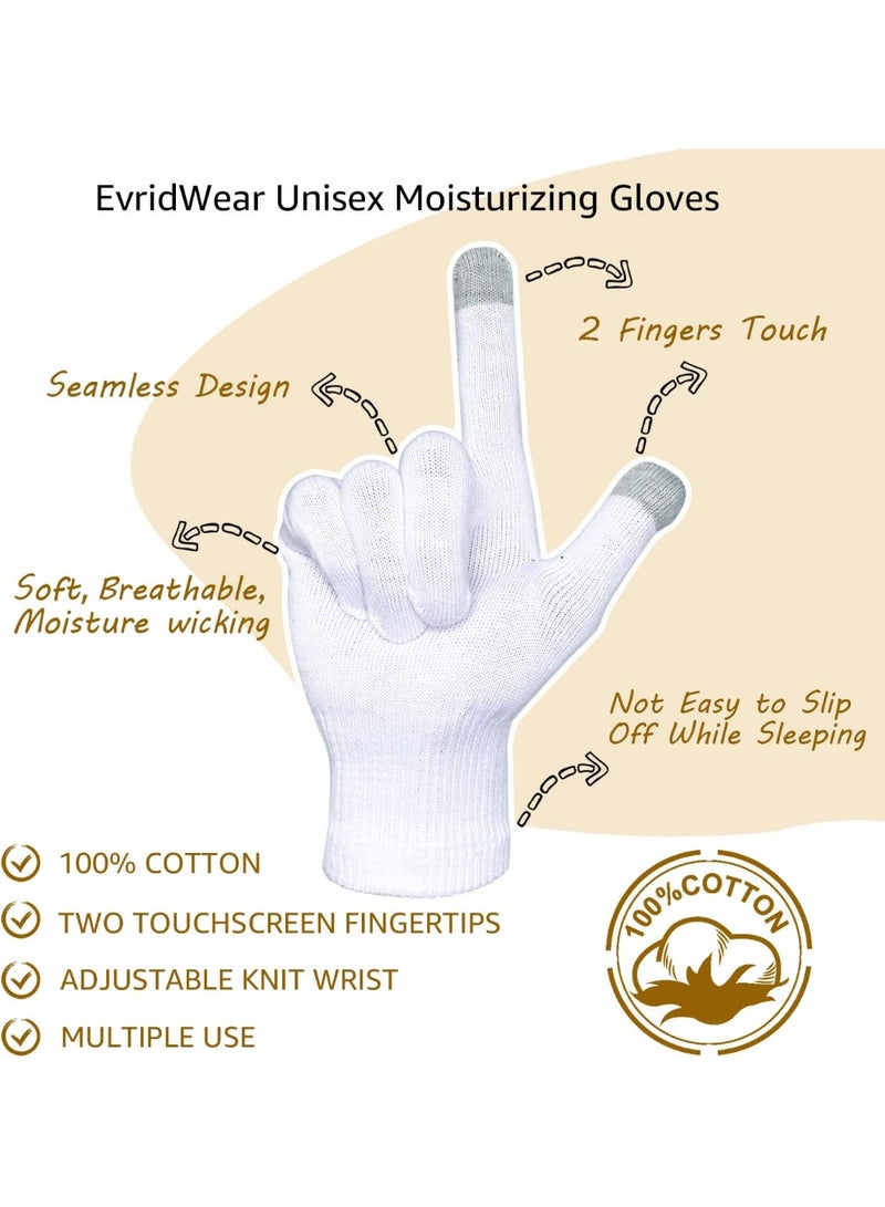Evridwear Evridwear Unisex Moisturizing Cotton Gloves with Touchscreen Fingertips for Eczema Beauty Cosmetic Dry Hands Sensitive Irritated Skin Therapy Overnight Bedtime, 6 Pairs, Lightweight-White, L/XL  - Image 2
