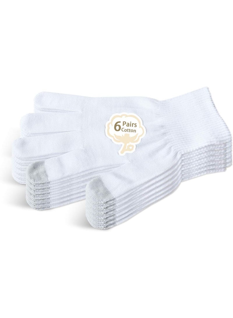 Evridwear Evridwear Unisex Moisturizing Cotton Gloves with Touchscreen Fingertips for Eczema Beauty Cosmetic Dry Hands Sensitive Irritated Skin Therapy Overnight Bedtime, 6 Pairs, Lightweight-White, L/XL  - Image 1