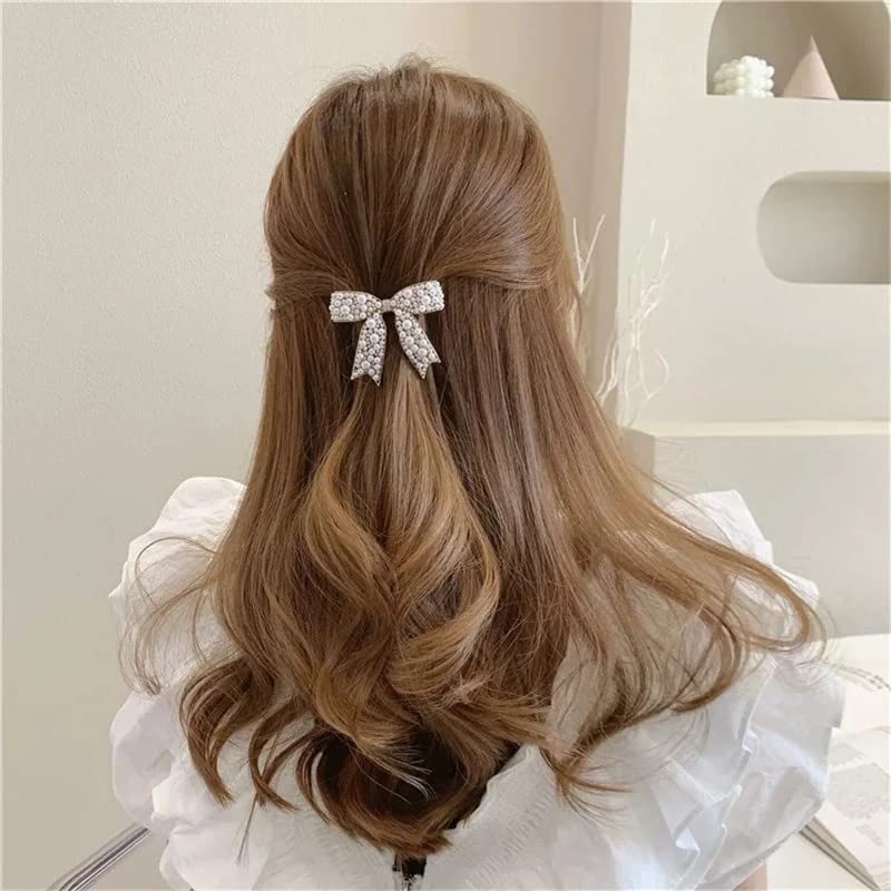 Vsaksh Clips Bow Hairpin Barrettes Headdress Bowknot Woman Butterfuly Golden Clip Decor Shape French Women, Rhinestone Female Spring Silver Hair Pearl Clip Hair Accessories - Image 2