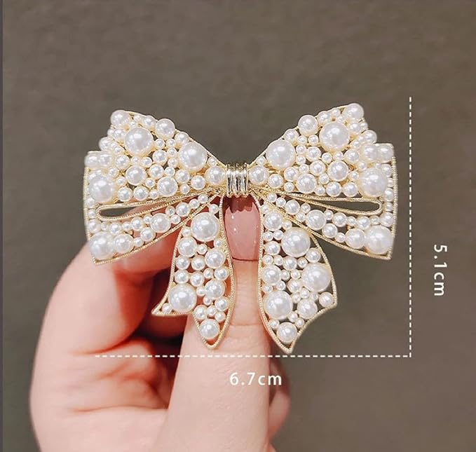 Vsaksh Clips Bow Hairpin Barrettes Headdress Bowknot Woman Butterfuly Golden Clip Decor Shape French Women, Rhinestone Female Spring Silver Hair Pearl Clip Hair Accessories - Image 1