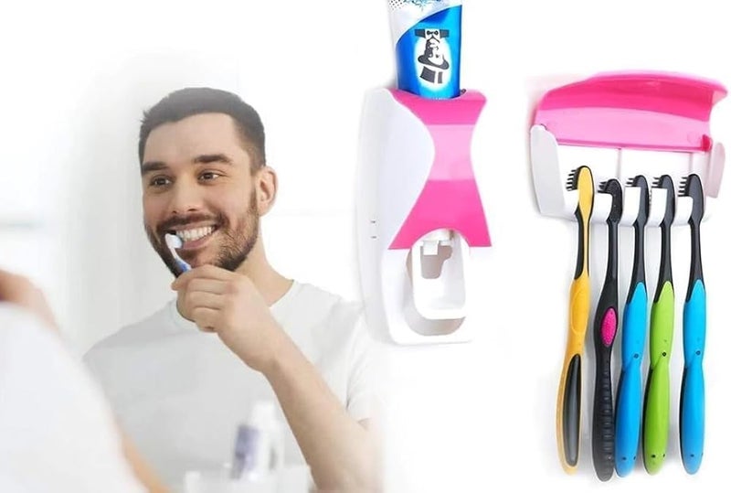 Kitchen and Bathroom Tools (Toothpaste Dispenser with 5 Holes Toothbrush Holder Wall Mounted) - Image 3