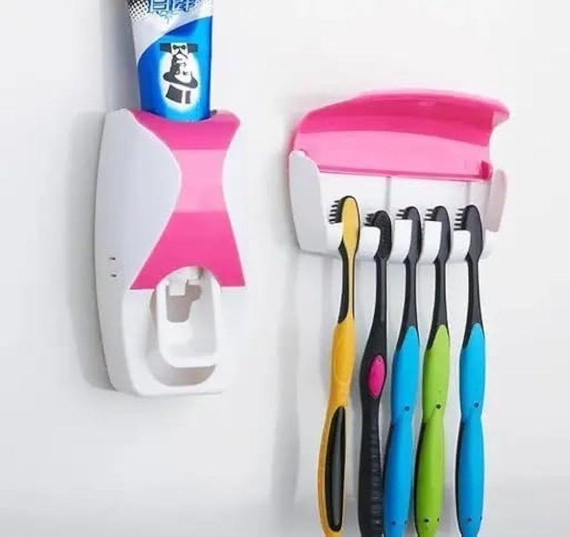 Kitchen and Bathroom Tools (Toothpaste Dispenser with 5 Holes Toothbrush Holder Wall Mounted) - Image 1