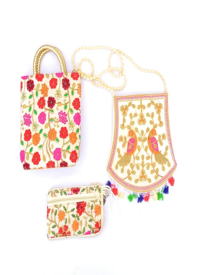 Chircrafts White Handbag Cotton Canvas Sling Shoulder bag Combo Cloth Handmade Embroidery for Girls & women(Combo-3) - Image 1