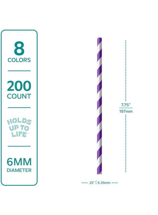 Gusto GUSTO [200 Pack] Striped Paper Drinking Straws - Sturdy & Non-Soggy - 100% Biodegradable, Food-Safe Ink, and Multi-Layered for Long-Lasting Use - Vibrant Assorted Colors (Formerly Comfy Package) - Image 2