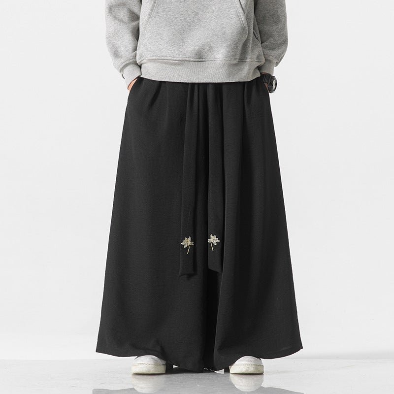 Cross-Border Summer Chinese Style Retro Linen-Like Casual Loose Wide-Leg Pants Hanfu Skirt Pants Song Pants Ancient Style Wide-Leg Pants for Men - Image 1