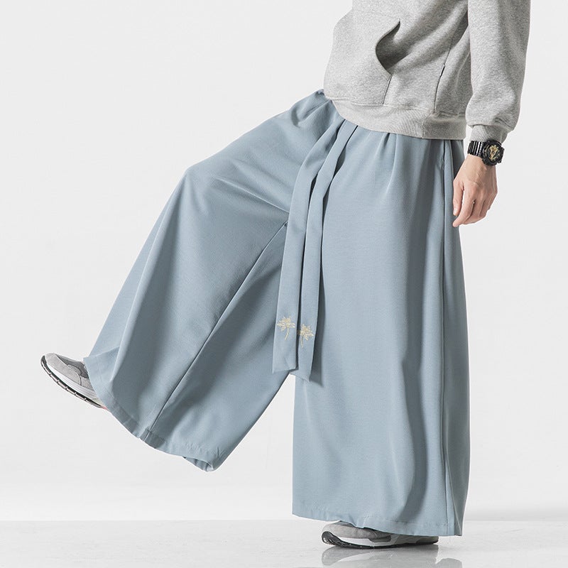 Cross-Border Summer Chinese Style Retro Linen-Like Casual Loose Wide-Leg Pants Hanfu Skirt Pants Song Pants Ancient Style Wide-Leg Pants for Men - Image 4
