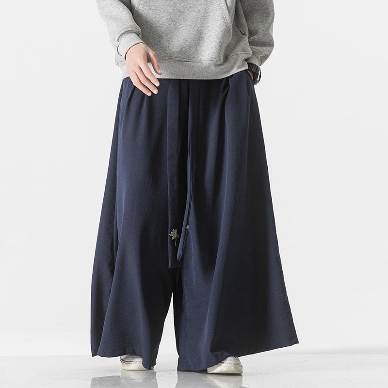 Cross-Border Summer Chinese Style Retro Linen-Like Casual Loose Wide-Leg Pants Hanfu Skirt Pants Song Pants Ancient Style Wide-Leg Pants for Men - Image 3
