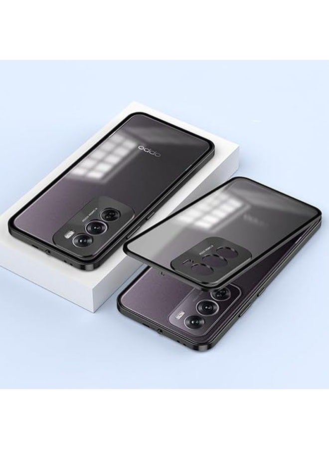 عام متوافق مع غطاء OPPO Reno 12 Pro، إطار معدني مغناطيسي + ظهر من الزجاج المقوى شفاف غير لامع، غطاء مضاد للانزلاق ومقاوم للصدمات مع حامي الكاميرا - Image 1