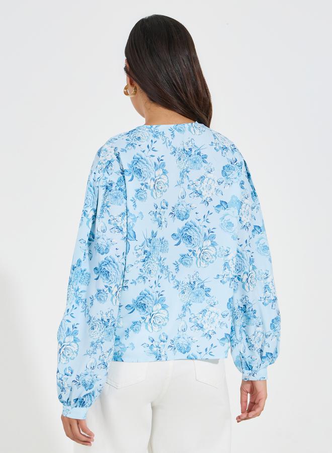Styli Tie-Up Neck Floral Print Blouse - Image 4