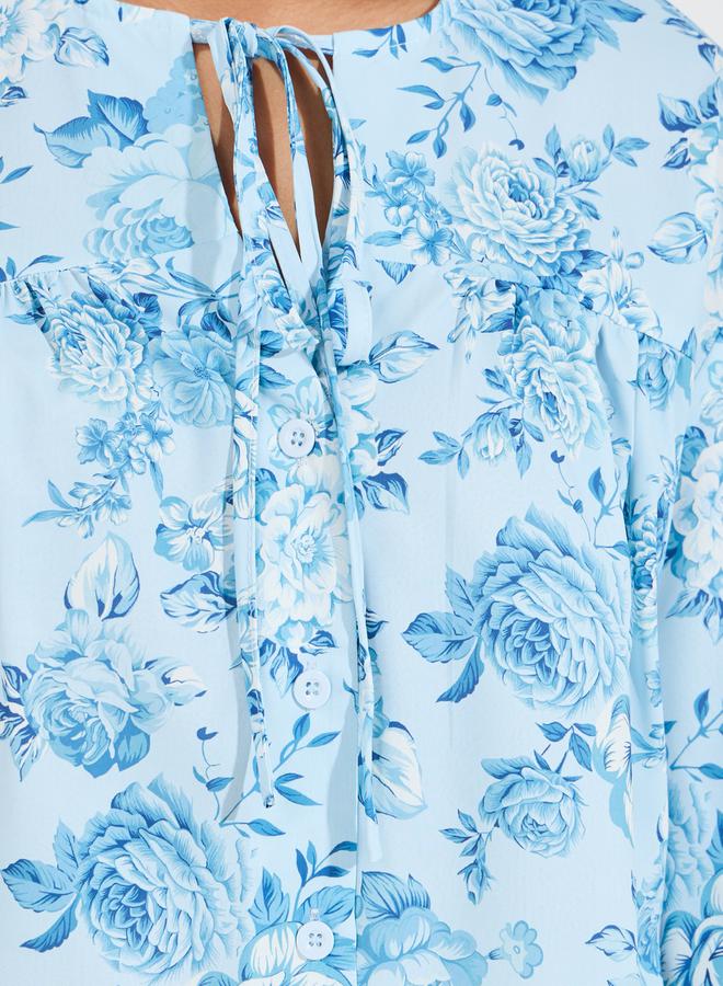 Styli Tie-Up Neck Floral Print Blouse - Image 3
