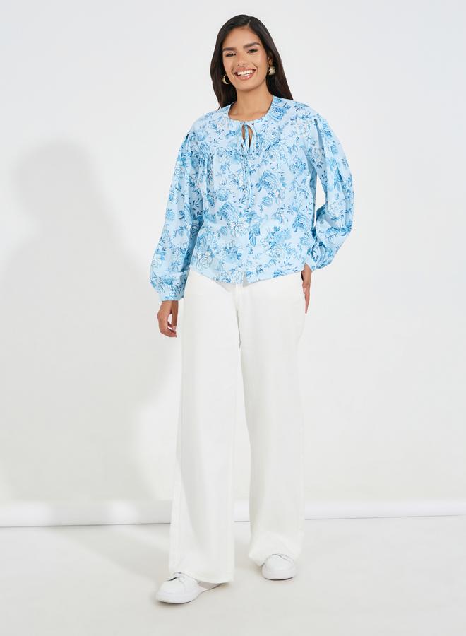 Styli Tie-Up Neck Floral Print Blouse - Image 2