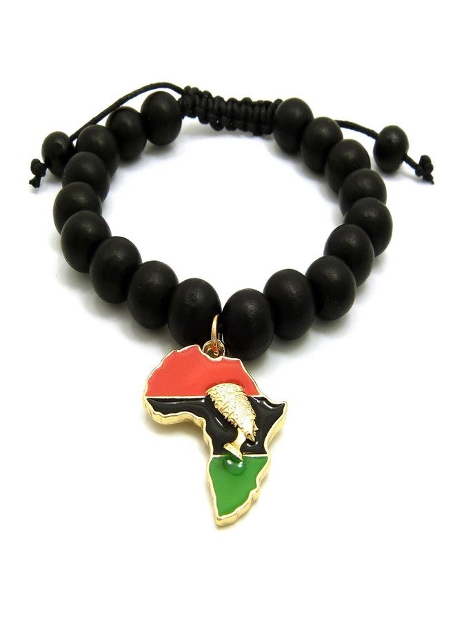 CBC Crown Pan African Colored Africa Map Continent Charm with Egyptian Symbols Adjustable Wooden Bead Bracelet (#49 10mm Black) - Image 2