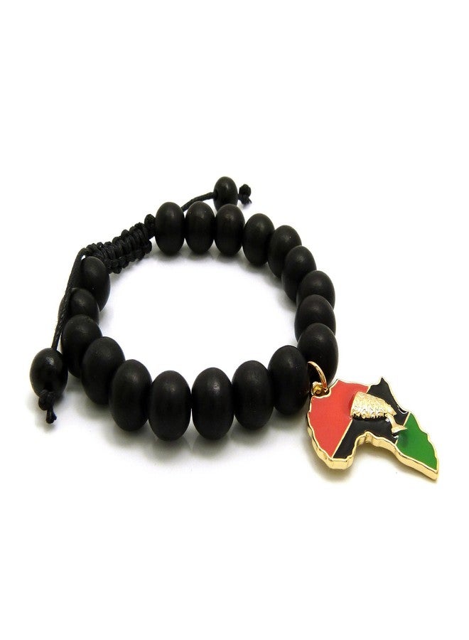 CBC Crown Pan African Colored Africa Map Continent Charm with Egyptian Symbols Adjustable Wooden Bead Bracelet (#49 10mm Black) - Image 4