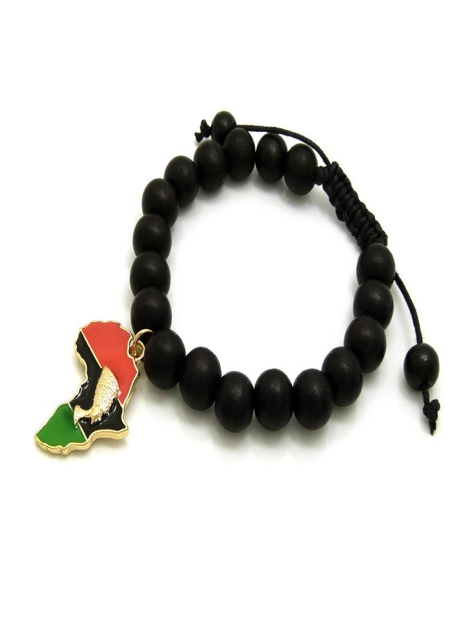 CBC Crown Pan African Colored Africa Map Continent Charm with Egyptian Symbols Adjustable Wooden Bead Bracelet (#49 10mm Black) - Image 3