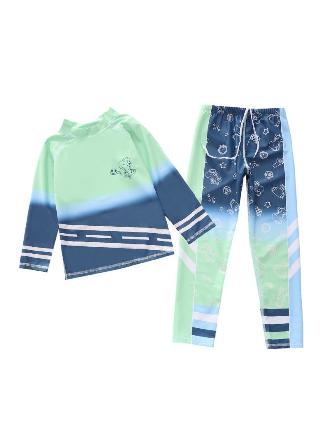 Loquat Children's Swimwear Boys' One-piece Long-sleeved Trousers 2-piece Surfing Swimwear Small, Medium And Large Boys' Swimwear-Color:P2418-23MZ Play Ball- - Image 1