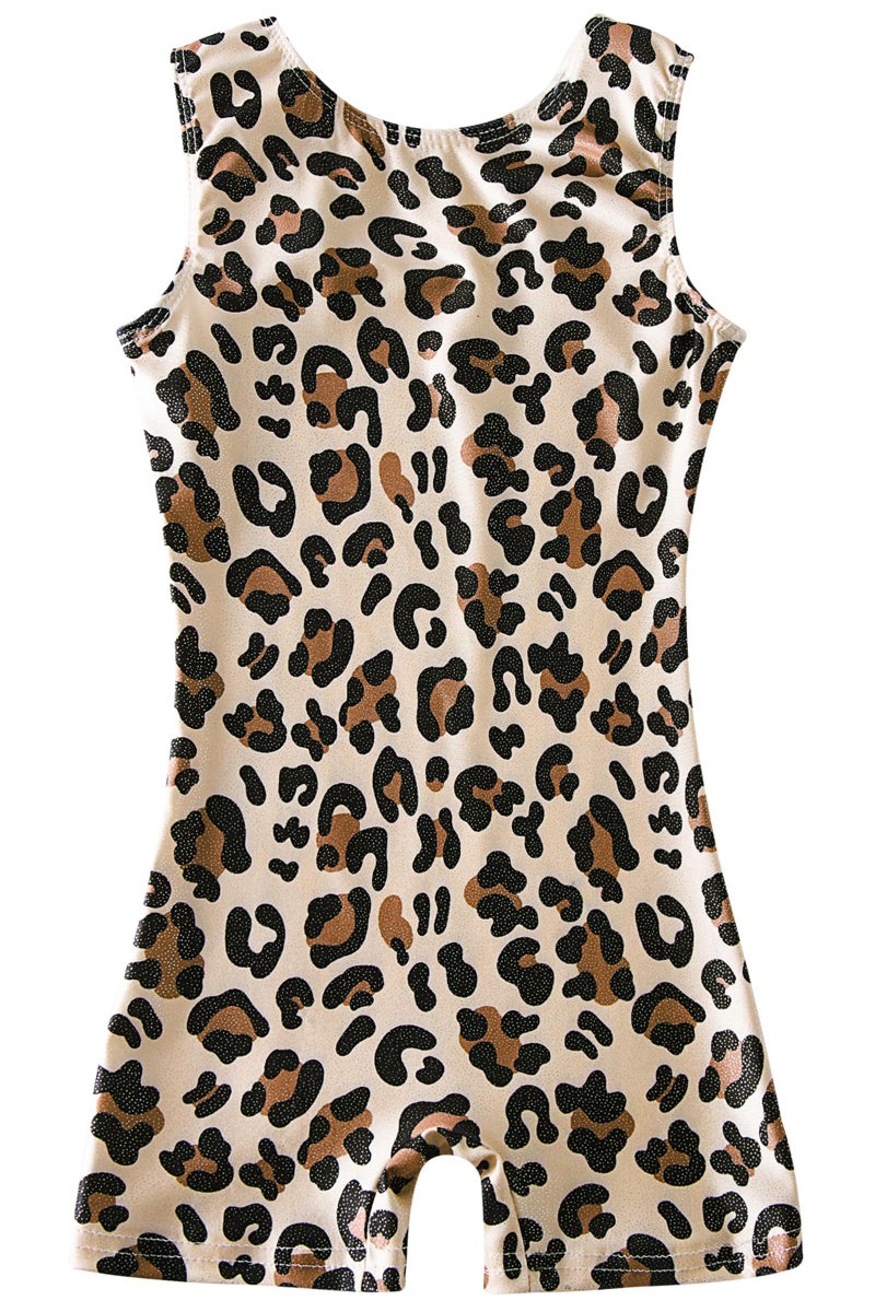 uideazone Stylish Leotards for Girls Size 8 9 Leopard Pattern Gymnastics Biketards Kids Children Dance Unitards with Shorts - Image 1