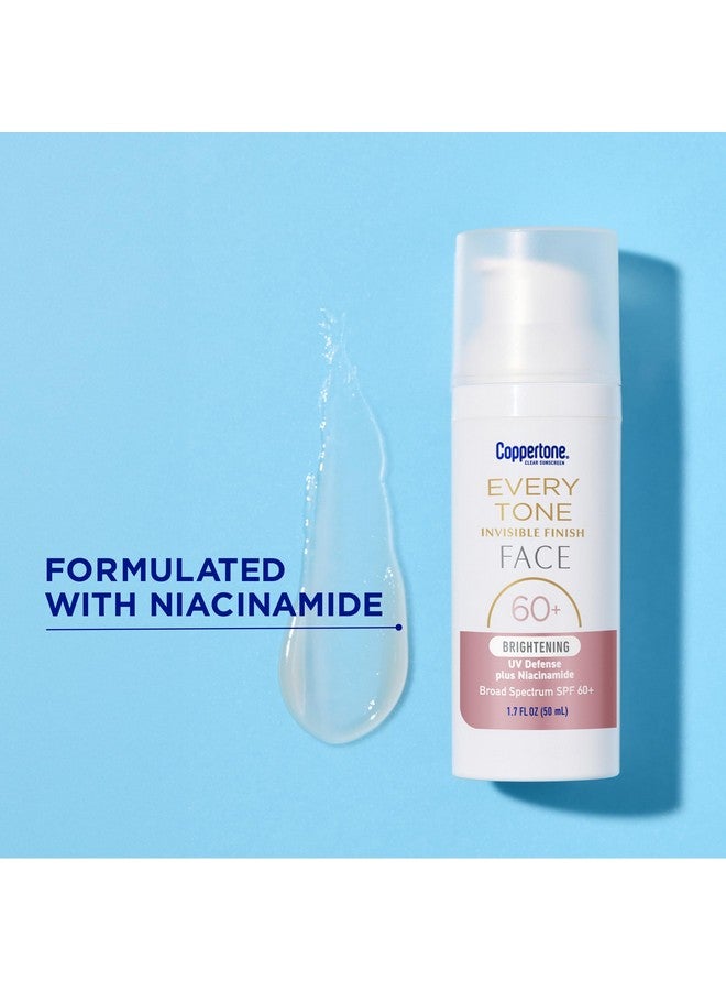 واقي شمسي للوجه من Coppertone Every Tone Invisible Finish Brightening UV Defense SPF 60+ مع النياسيناميد، خفيف الوزن، يمتزج مع واقي شمسي شفاف لجميع ألوان البشرة، زجاجة مضخة سعة 1.7 أونصة سائلة - Image 5