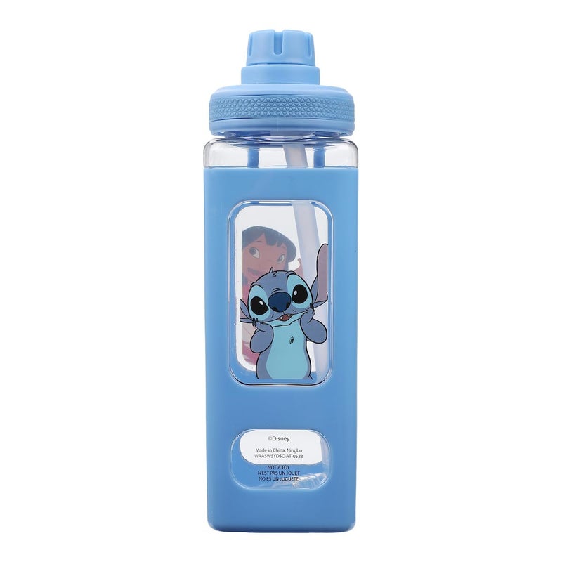 Bioworld Lilo & Stitch Waving Characters 24 oz Blue Square Plastic Water Bottle - Image 1