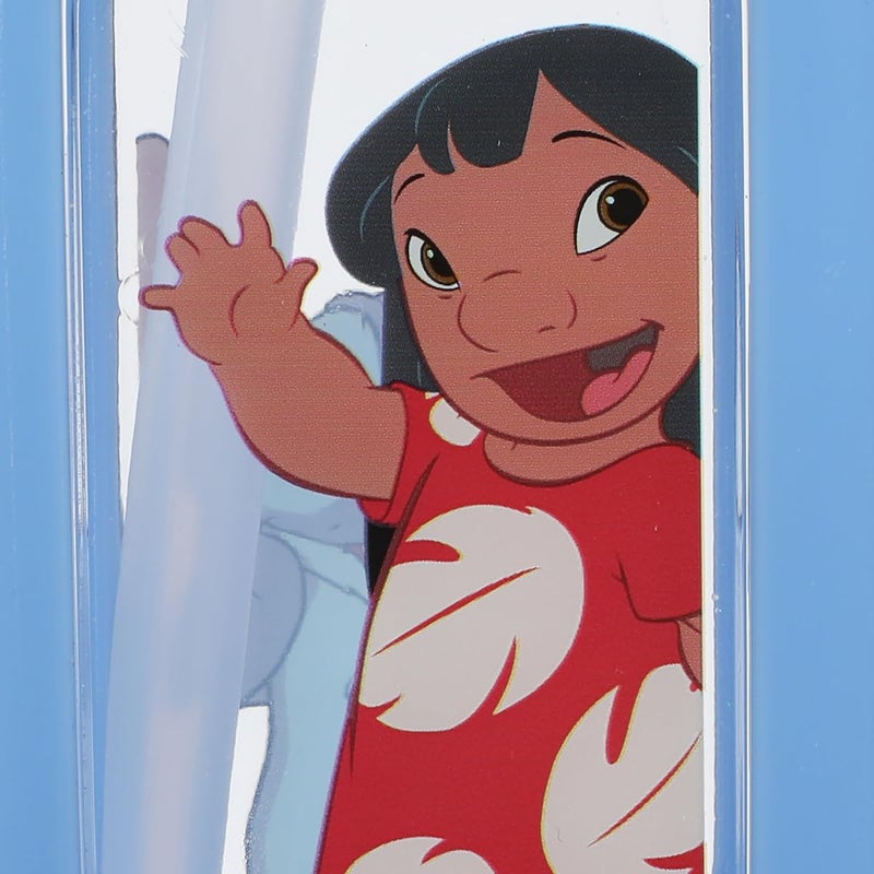 Bioworld Lilo & Stitch Waving Characters 24 oz Blue Square Plastic Water Bottle - Image 4