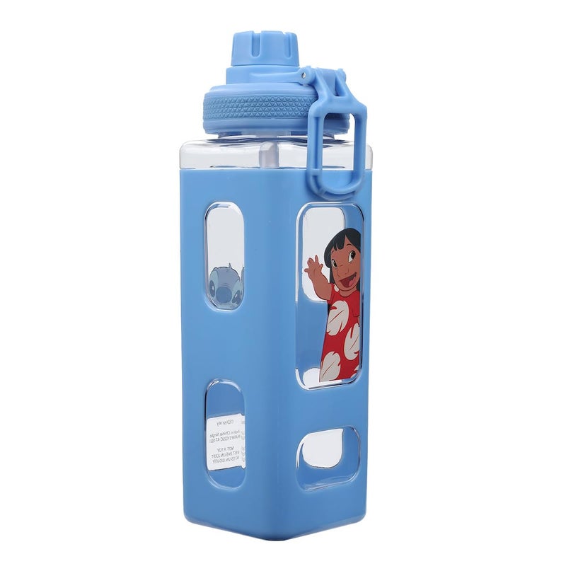 Bioworld Lilo & Stitch Waving Characters 24 oz Blue Square Plastic Water Bottle - Image 2