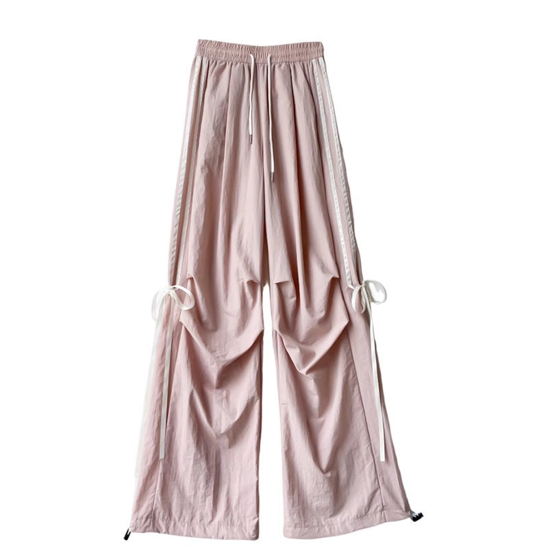 Women's Blue Bow Cargo Pants Wide Leg High Waist Quick Dry - Image 5