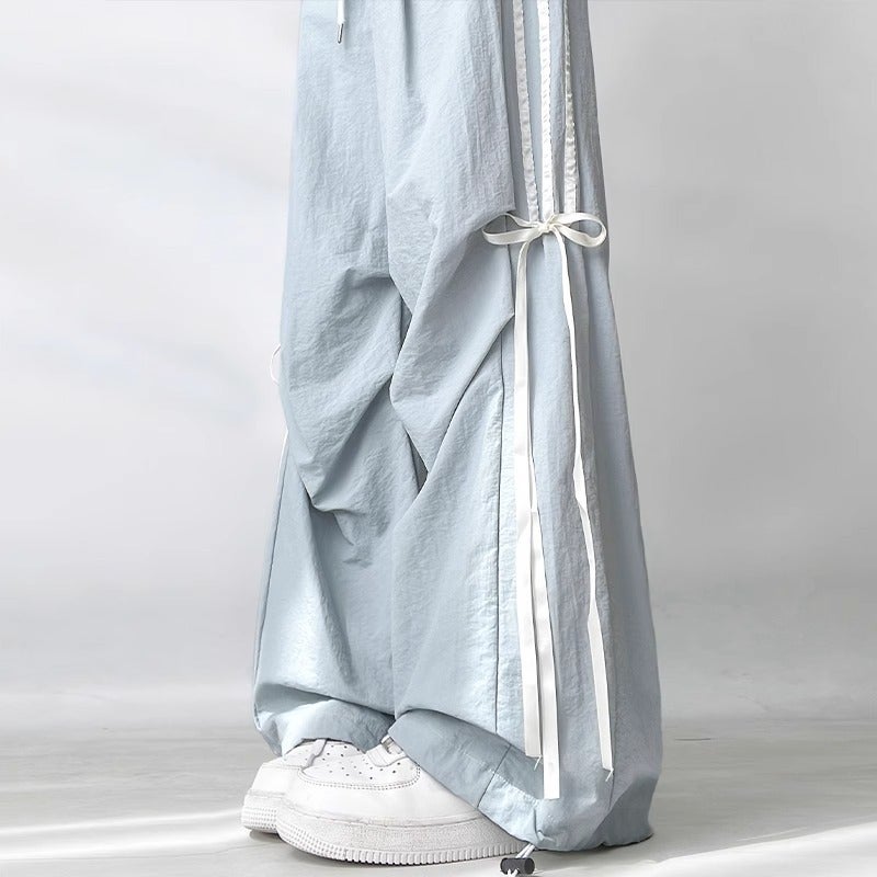 Women's Blue Bow Cargo Pants Wide Leg High Waist Quick Dry - Image 1