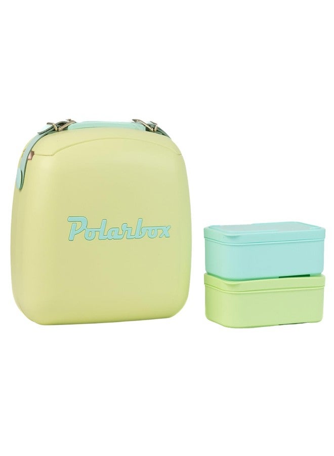Polarbox حقيبة غداء مبردة | صندوق غداء رجعي قابل لإعادة الاستخدام حقيبة غداء عتيقة صغيرة مبردة حقيبة يد تشمل 2 حاويات طعام! الطعام والمشروبات العمل، السفر، الشاطئ، التخييم، المشي 6L (ليموني أزرق)  - Image 1