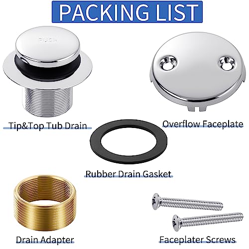 TLOZX Chrome Bathtub Drain Tip-Toe Tub Trim Set with Two-Hole Overflow Faceplate Bathroom Tub Drains Replacement Conversion Tub Drain Kit Assembly with Universal Fine & Coarse Thread - Image 4