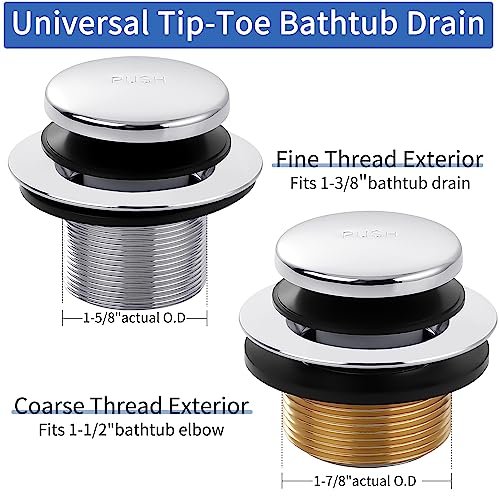 TLOZX Chrome Bathtub Drain Tip-Toe Tub Trim Set with Two-Hole Overflow Faceplate Bathroom Tub Drains Replacement Conversion Tub Drain Kit Assembly with Universal Fine & Coarse Thread - Image 2