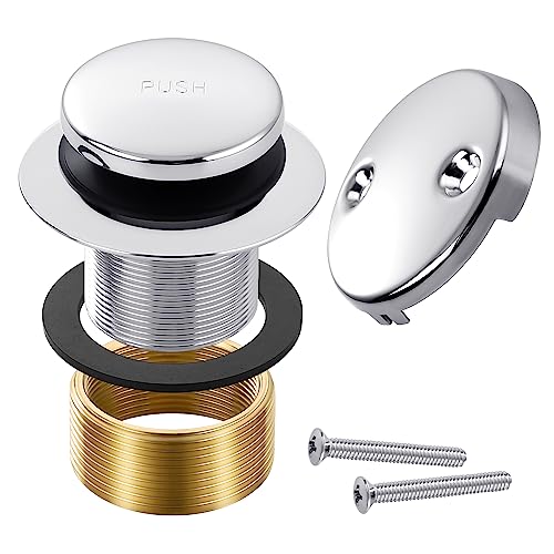 TLOZX Chrome Bathtub Drain Tip-Toe Tub Trim Set with Two-Hole Overflow Faceplate Bathroom Tub Drains Replacement Conversion Tub Drain Kit Assembly with Universal Fine & Coarse Thread - Image 1