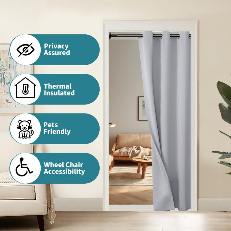 BGment Light Grey Door Curtain 78 Inch Length for Doorway  Bedroom Closet Curtain  Privacy Thermal Insulated Blackout Grommet Room Divider for Room Separation  1 Panel  40 Inch Wide - Image 3