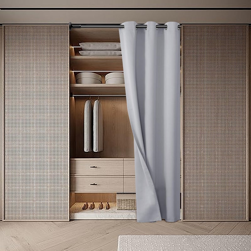 BGment Light Grey Door Curtain 78 Inch Length for Doorway  Bedroom Closet Curtain  Privacy Thermal Insulated Blackout Grommet Room Divider for Room Separation  1 Panel  40 Inch Wide - Image 2