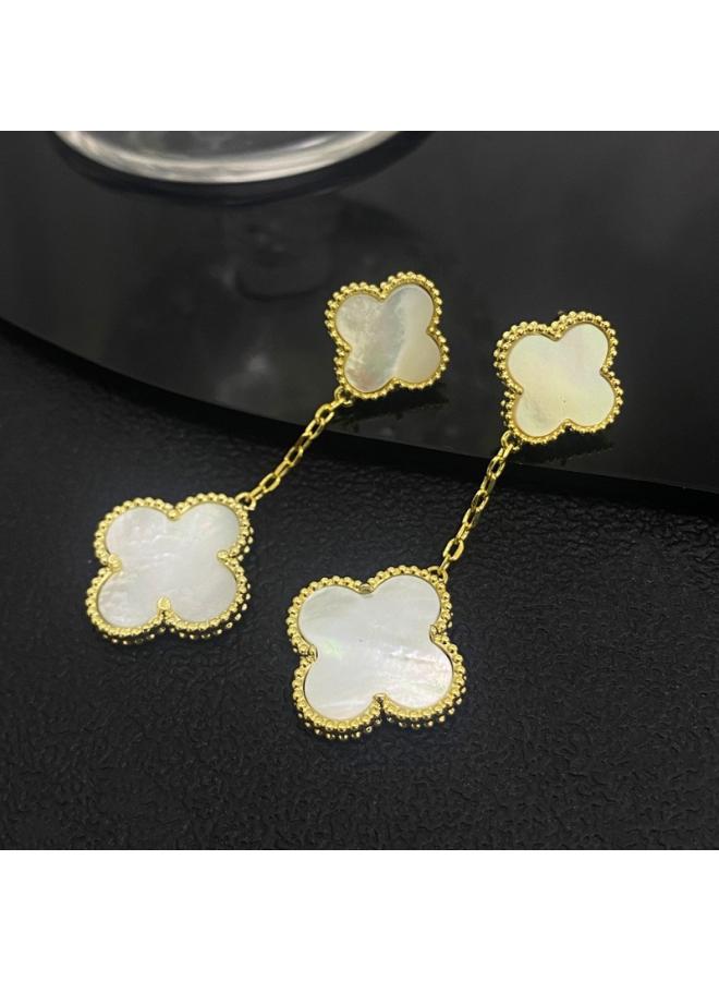 NIBEMINENT Lulu Same Style 925 Silver Korean Natural Fritillaria Zircon Earrings New Fashionable Long Elegant Internet Celebrity 