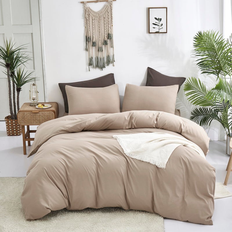 CLOTHKNOW Khaki Full Size Comforter Sets 3Pcs Taupe Bedding Comforter Sets Soft All Season Tan Comforter Beige Coffee Comforter with 2 Pillow Cases