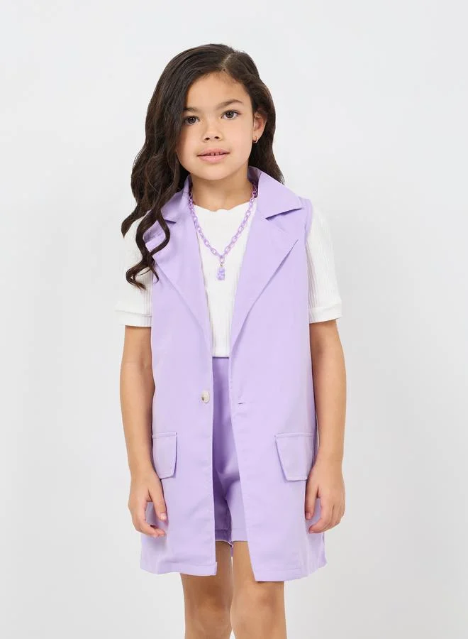 Styli Pack of 3 - Lapel Neck Blazer, Rib Knit Top & Shorts